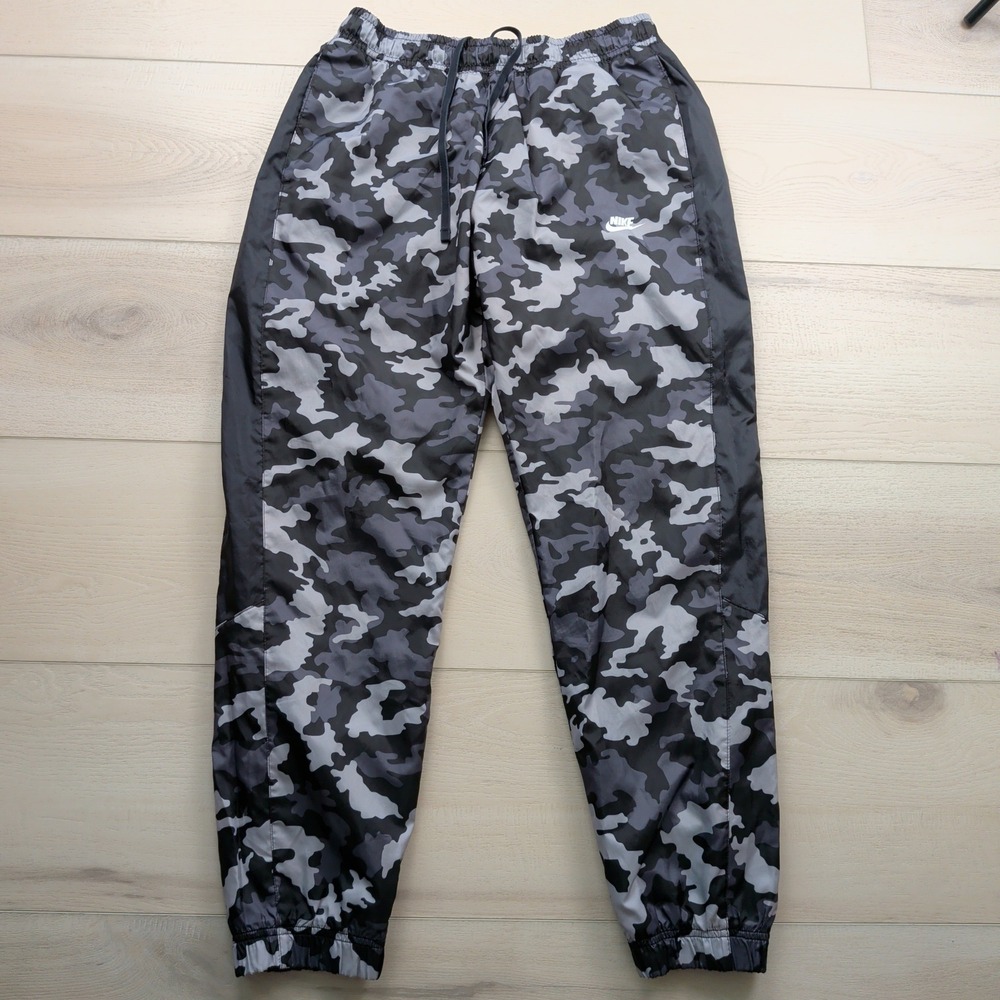 Nike Mens Camo Woven Track Pants Black Grey Joggers Mesh Lined Size L BV2981-010